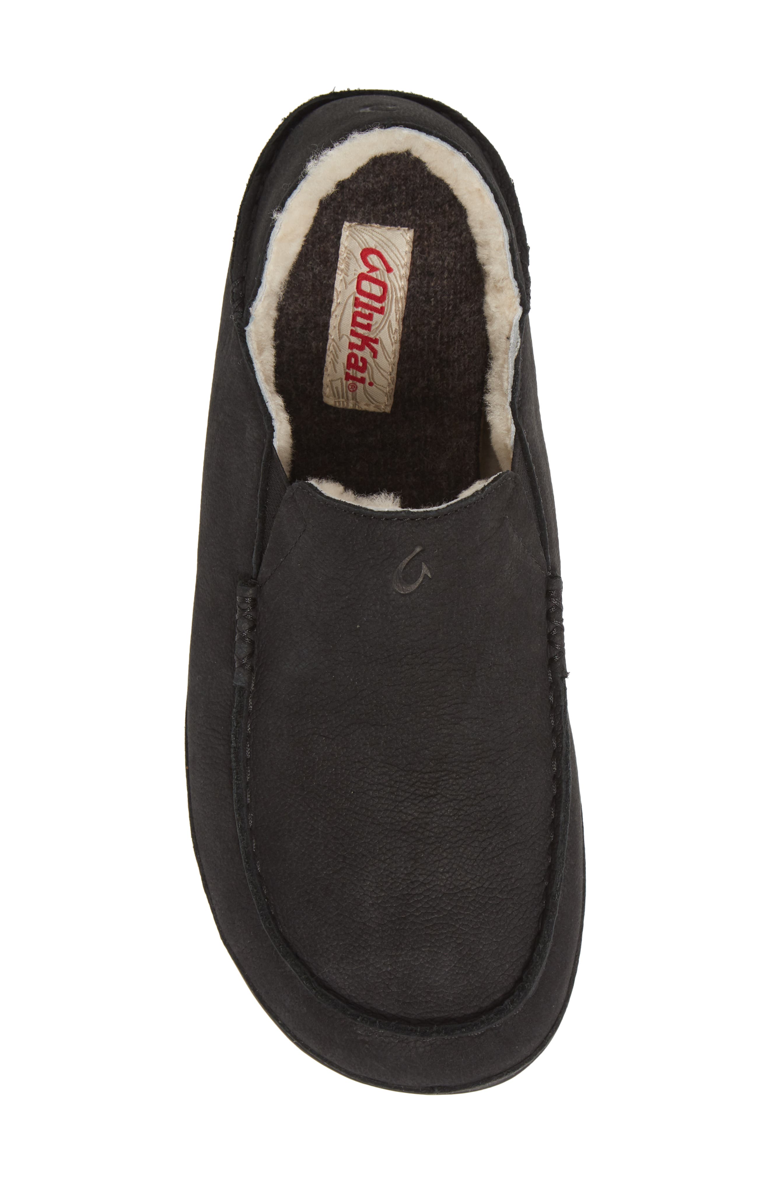 OluKai Kipuka Hulu Convertible Genuine Shearling Lined Slipper, Alternate, color, Black Leather