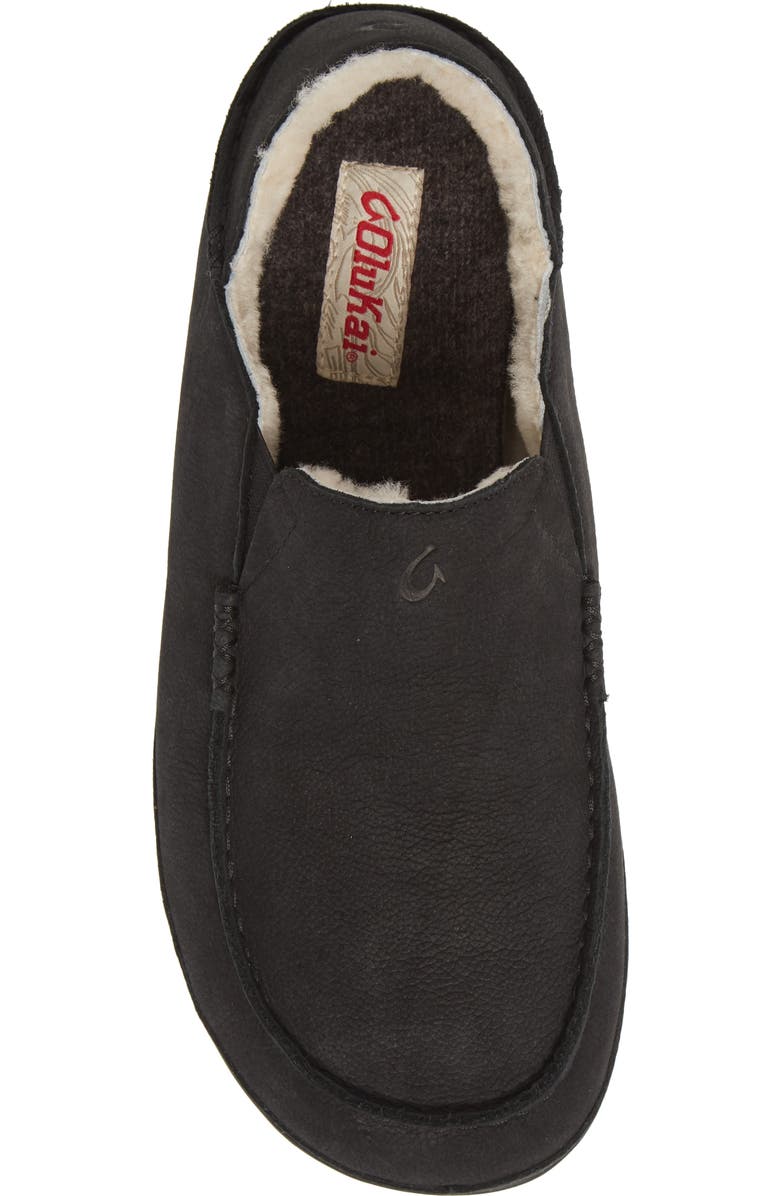 OluKai Kipuka Hulu Convertible Genuine Shearling Lined Slipper, Alternate, color, Black Leather