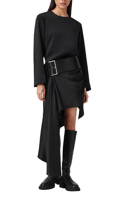 Allsaints Sami Pleated Draped Asymmetric Skirt In Black