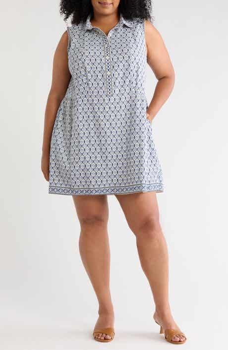 Rosette Tile Print Smocked Waist Shirtdress