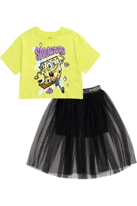 Cropped Tee and Tulle Skort Set