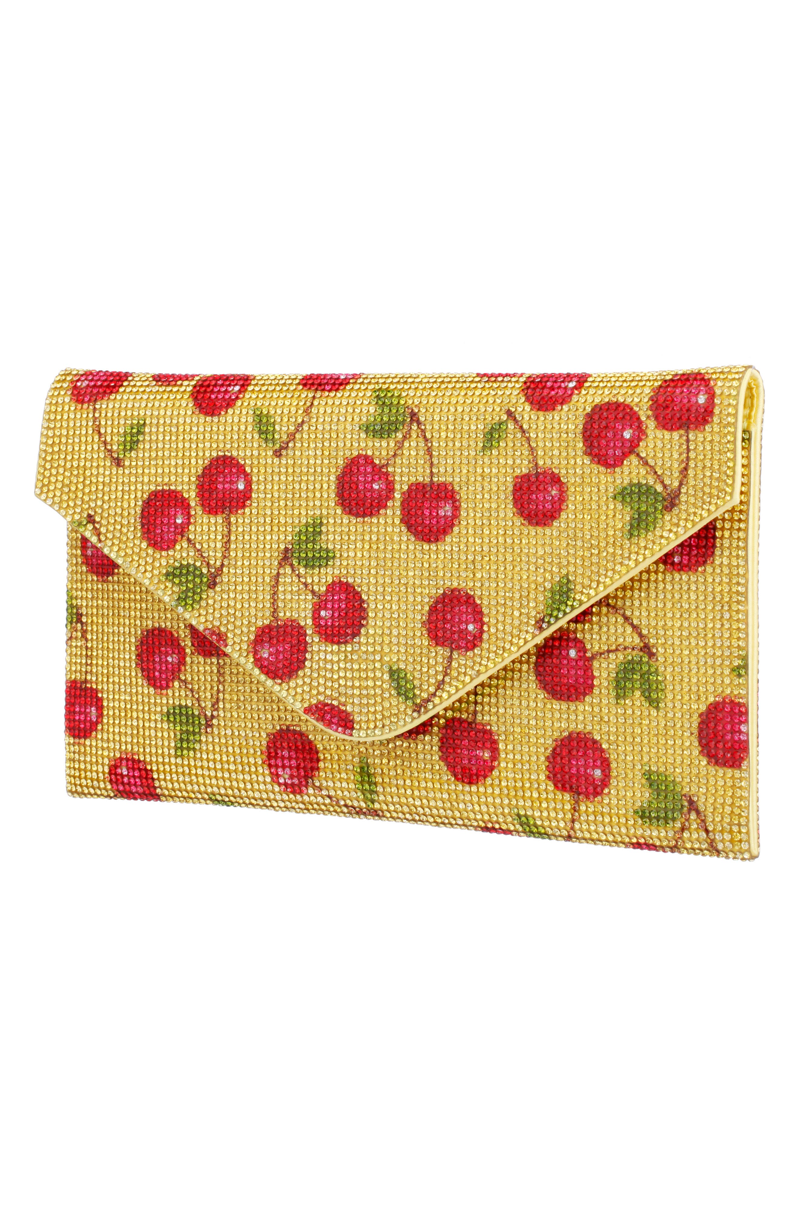 Cherry Print Crystal Envelope Clutch, Alternate, color, CHERRY YELLOW MULTI