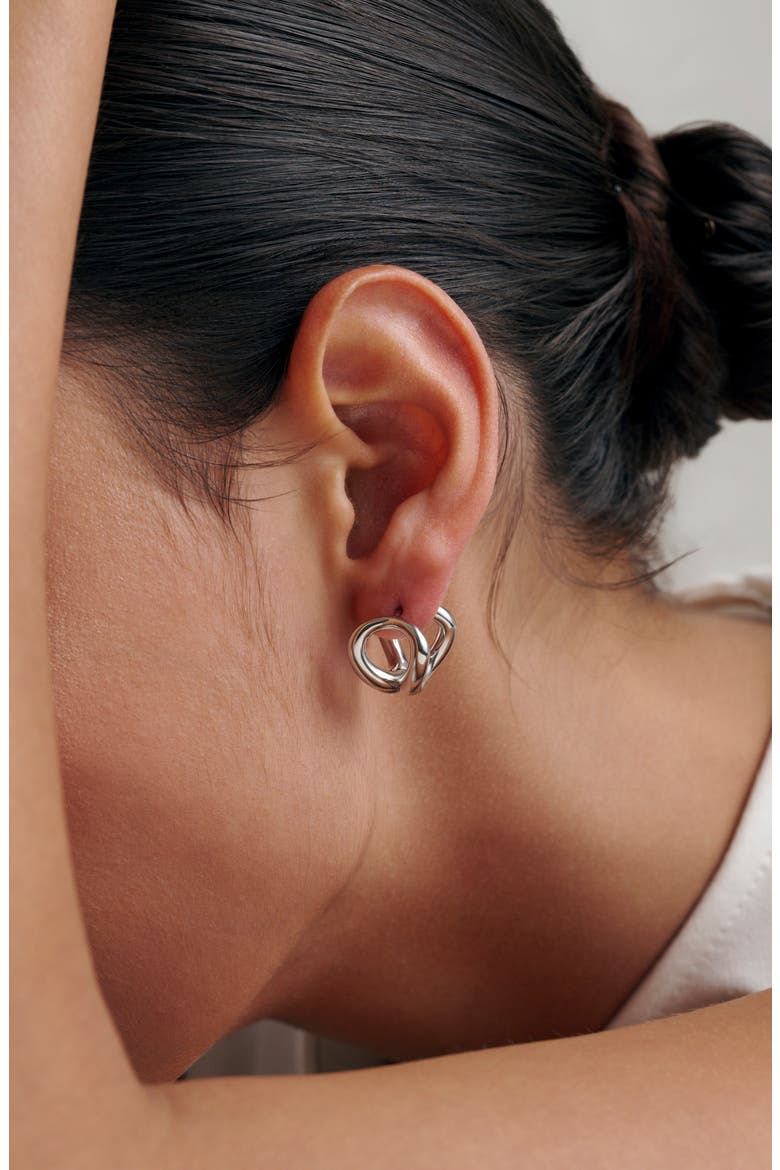 Phoebe Parallel Lines Huggie Earrings, Alternate, color, SILVER TONE