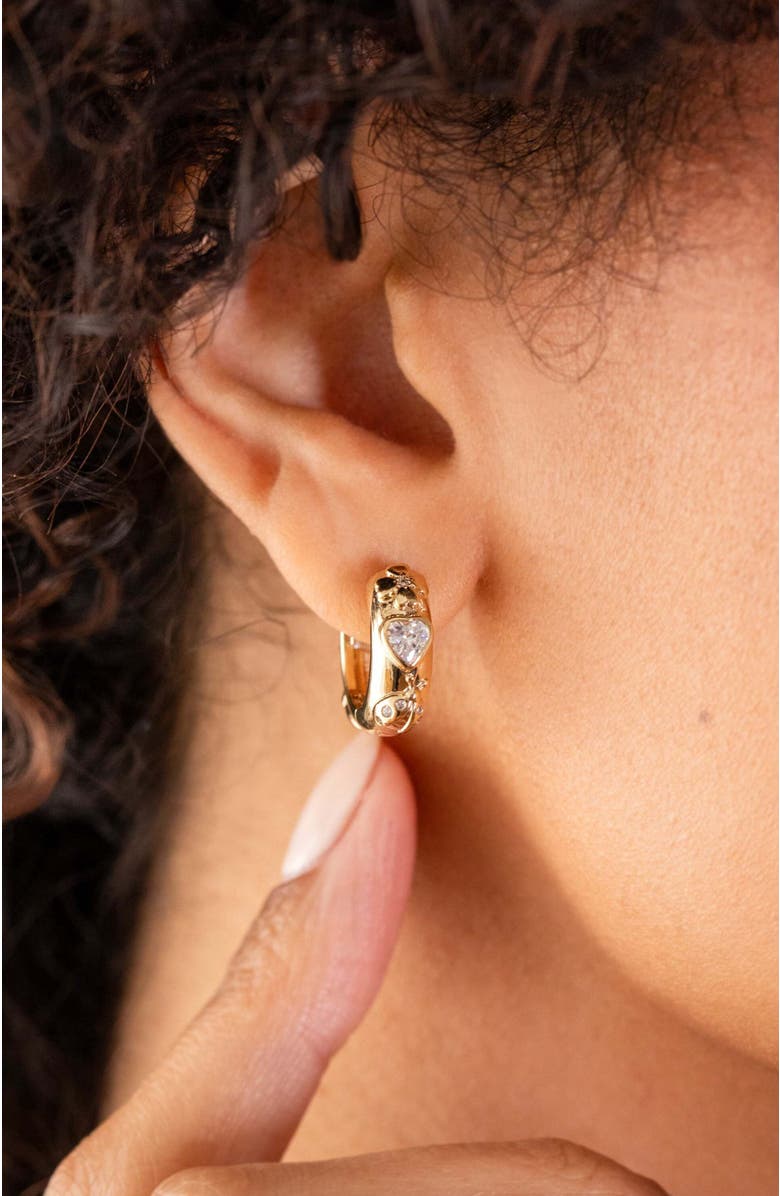 Alex and Ani Love Luck Huggie Earrings, Alternate, color, Gold