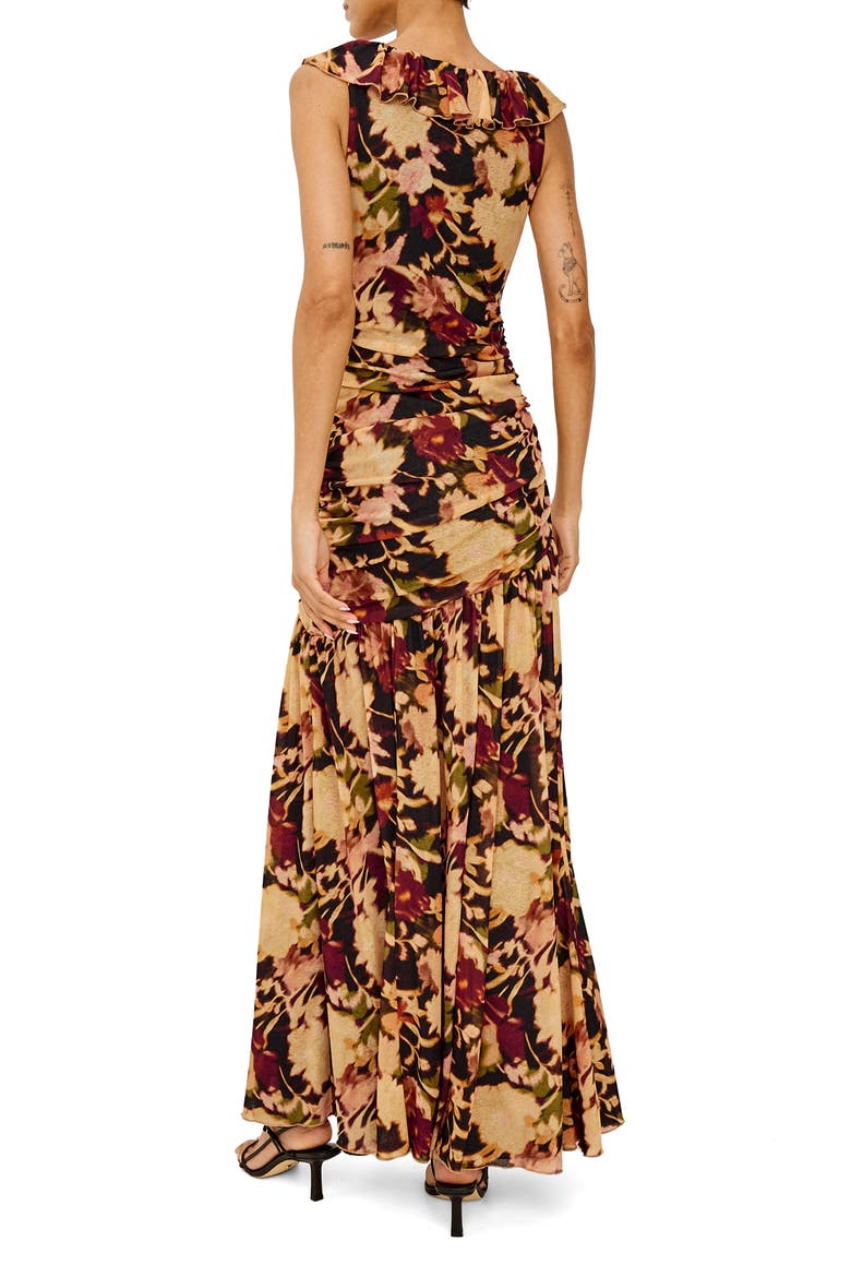 Veda Ruffle V-Neck Maxi Dress, Alternate, color, DARK FLORA