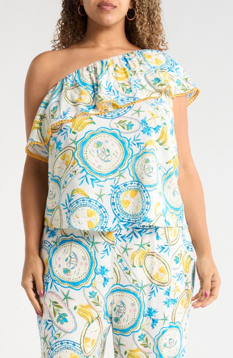 Harvest Island Brinley Ruffle One-Shoulder Top (Plus)