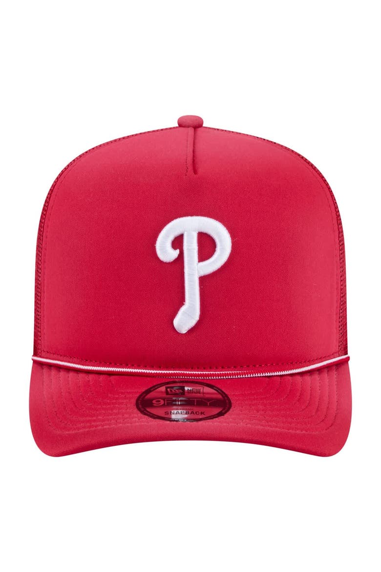 Men's New Era  Red Philadelphia Phillies Worn A-Frame 9FIFTY Trucker Snapback Hat, Alternate, color, Red
