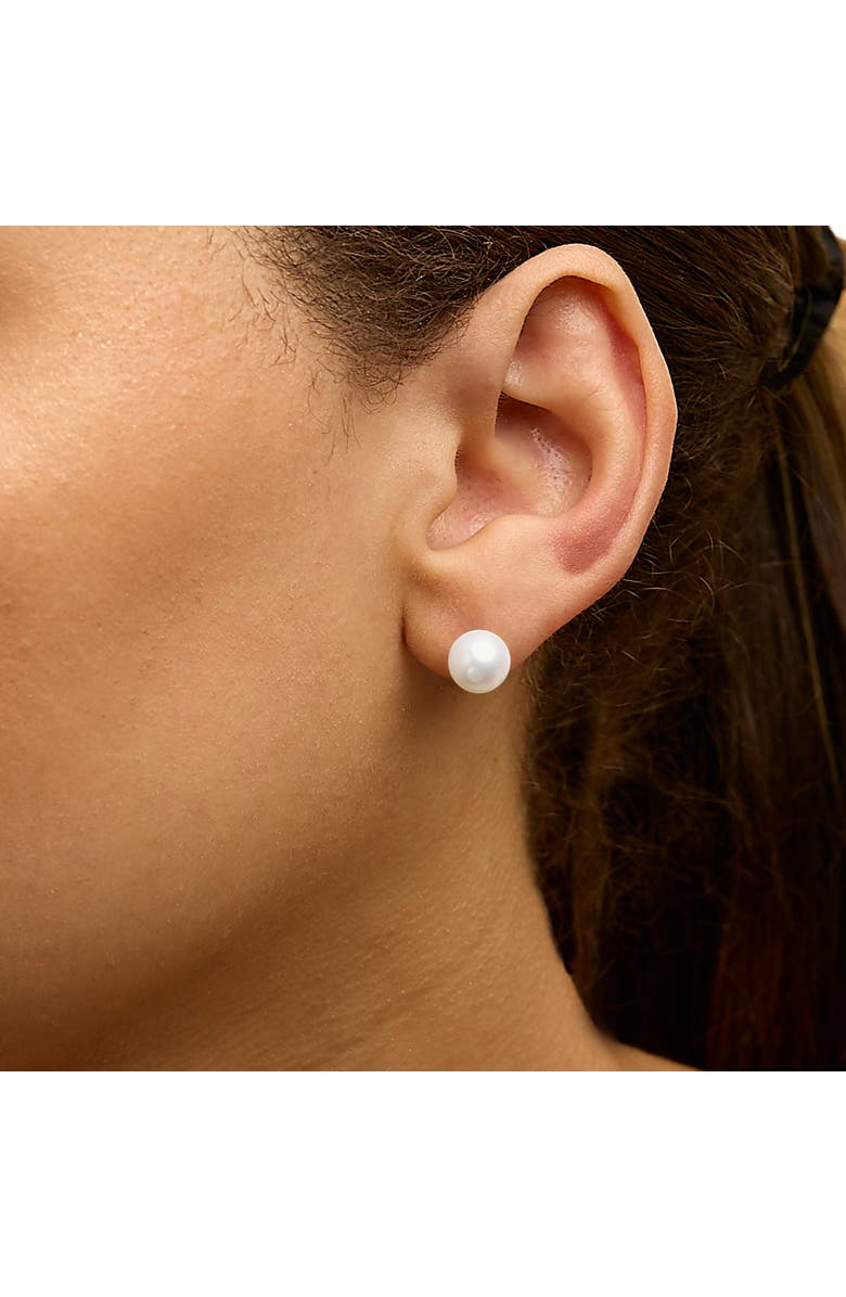 Haus of Brilliance 14K Gold 7.5-8MM Cultured Freshwater Pearl Solitaire Stud Earrings, Alternate, color, White