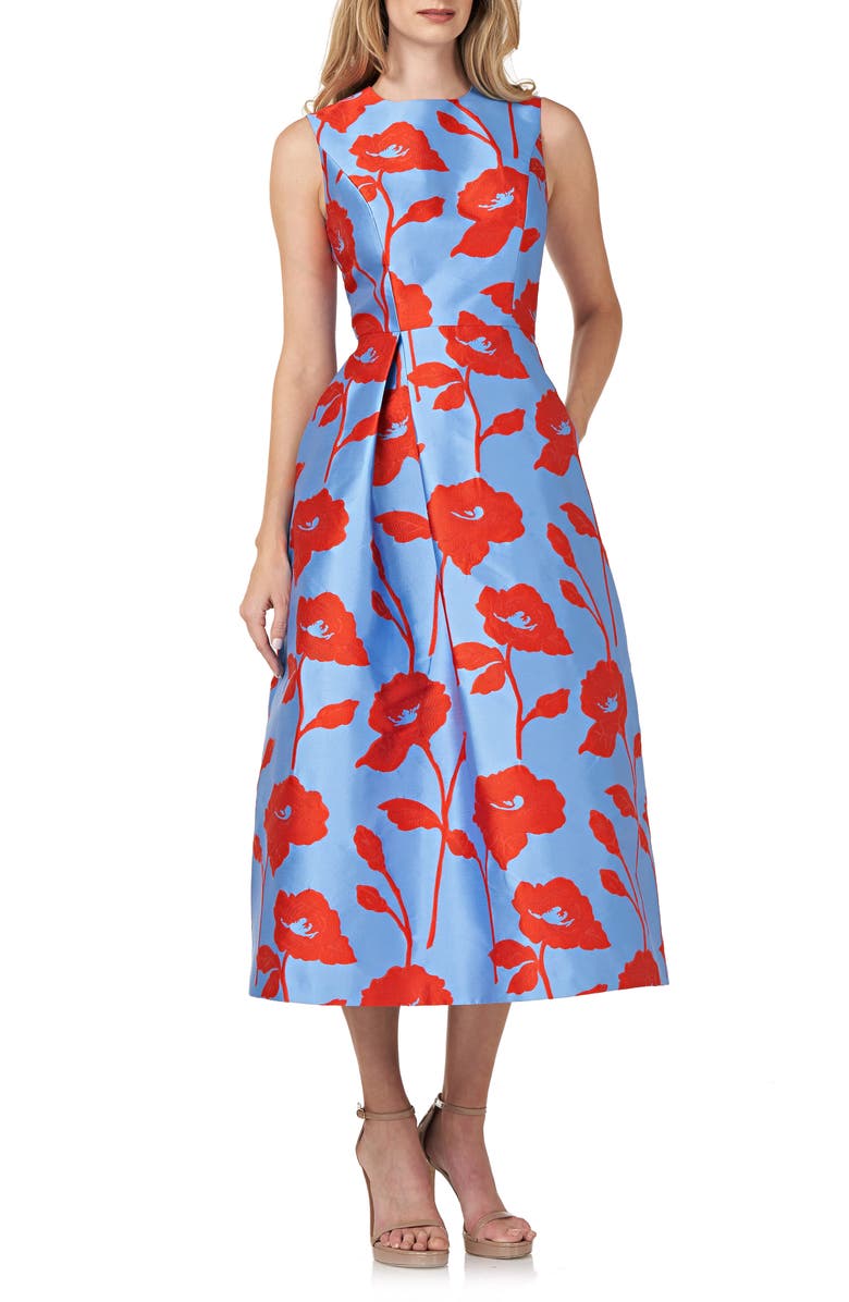 Kay Unger Floral Satin Jacquard Cocktail Dress, Main, color, 