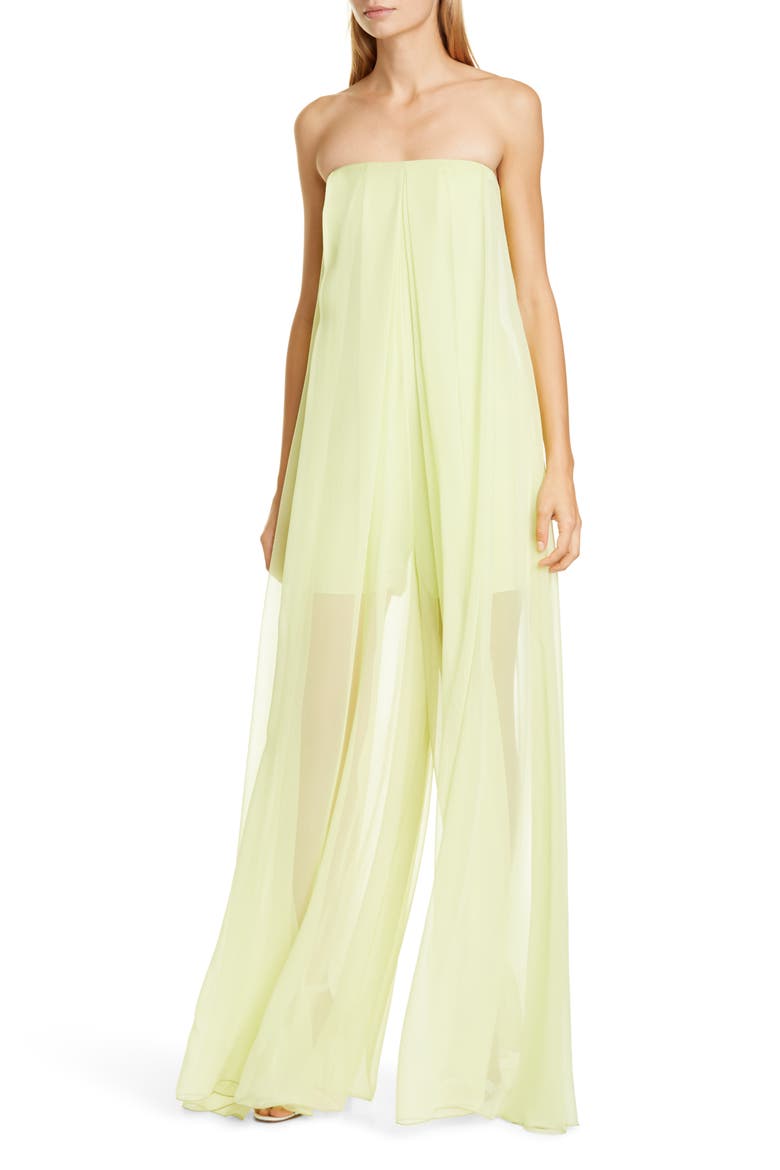 Sheer Leg Strapless Silk Chiffon Jumpsuit, Alternate, color, CELERY