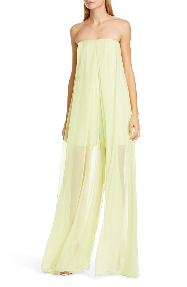CUSHNIE Sheer Leg Strapless Silk Chiffon Jumpsuit, Alternate, color, 