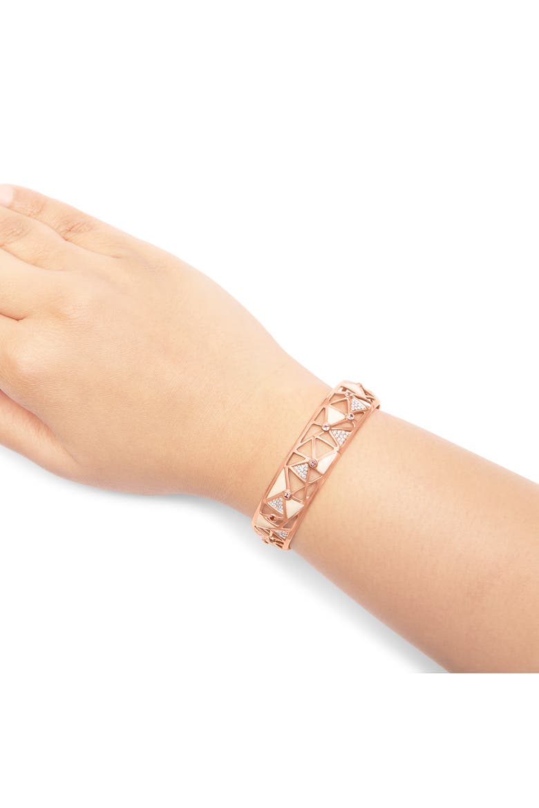 14K Rose Gold 5/8 Ctw Diamond Pink Tourmaline Open Cuff Bangle with White Enamel, Alternate, color, Pink