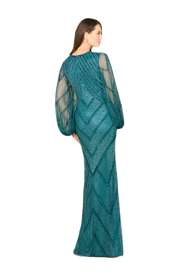 Long Sleeve Beaded Dress with Sheer Sleeves, Alternate, color, Teal