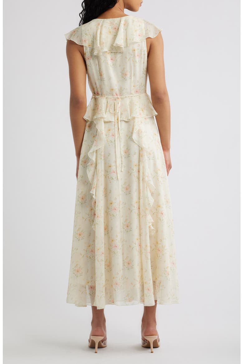 Bea Cascade Ruffle Midi Dress, Alternate, color, IVORY MULTI