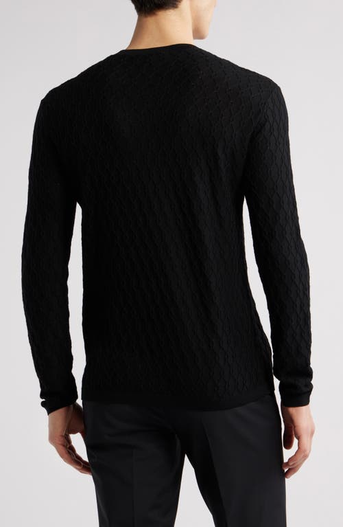 Emporio Armani Diamond Wool Blend Crewneck Sweater In Solid Black