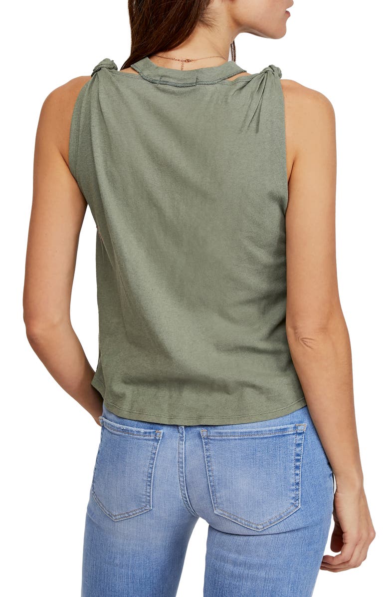Free People The Twist Distressed Tank, Alternate, color, Moss