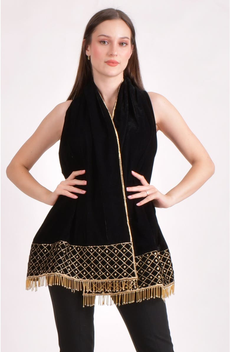 RAAS Hand Embroidered Velvet Scarf, Main, color, Black
