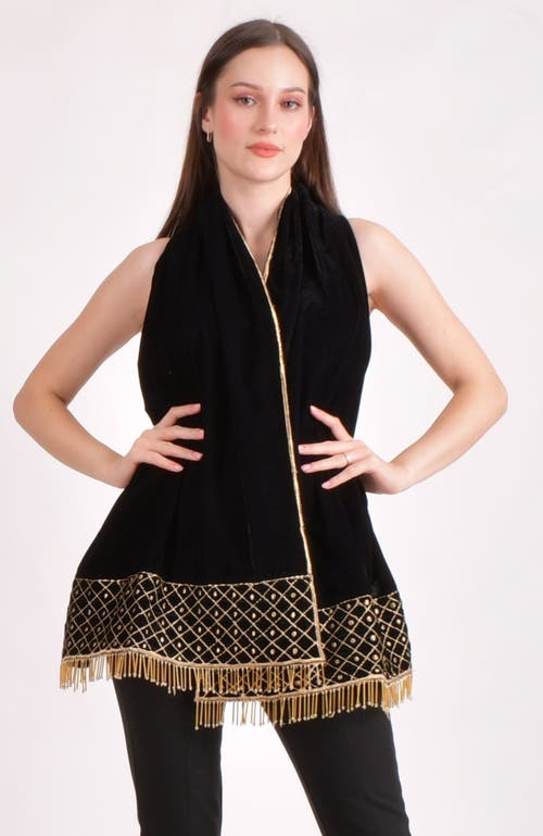 Raas Hand Embroidered Velvet Scarf In Black