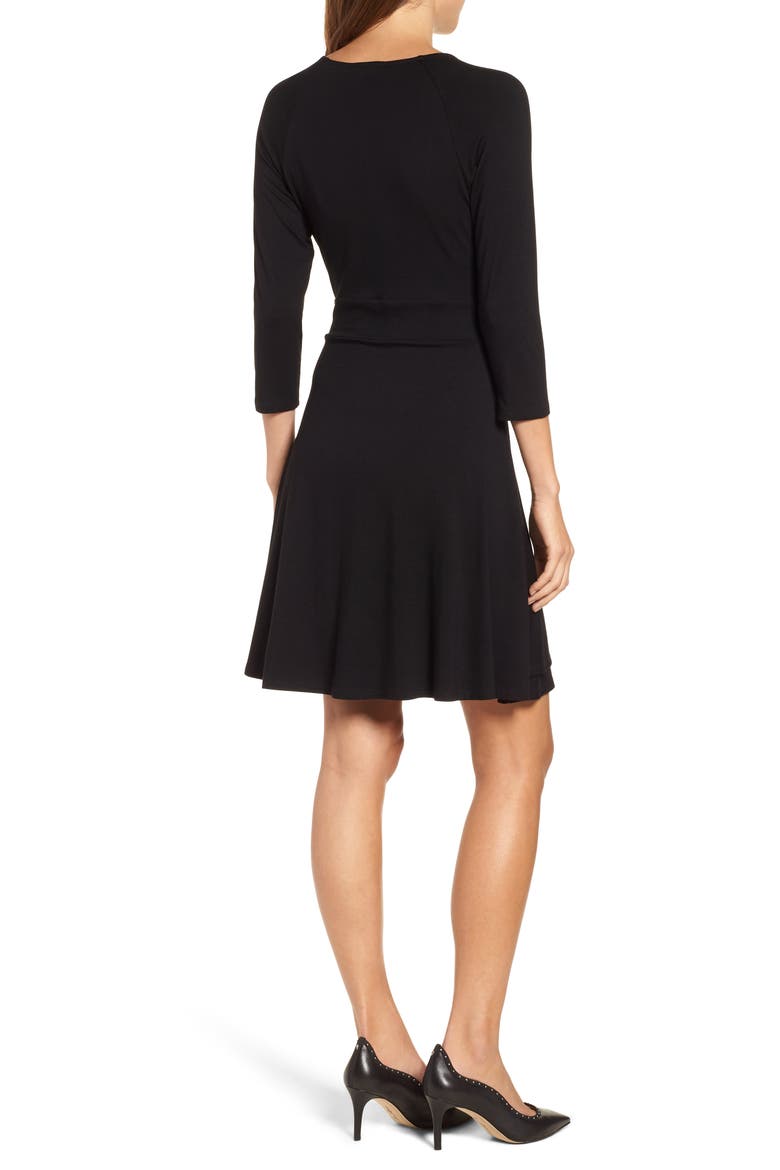 Faux Wrap Drape Dress, Alternate, color, BLACK