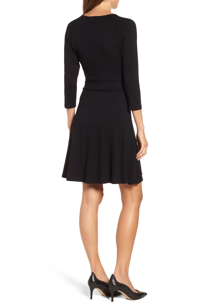 Karen Kane Faux Wrap Drape Dress, Alternate, color, Black