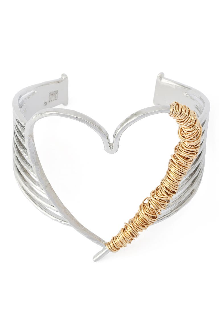 Wire Wrap Heart Cuff Bracelet, Main, color, TWO TONE