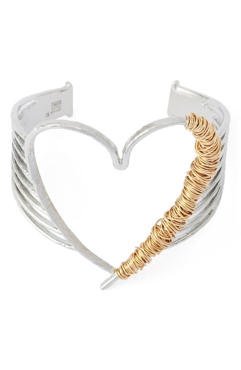 Wire Wrap Heart Cuff Bracelet