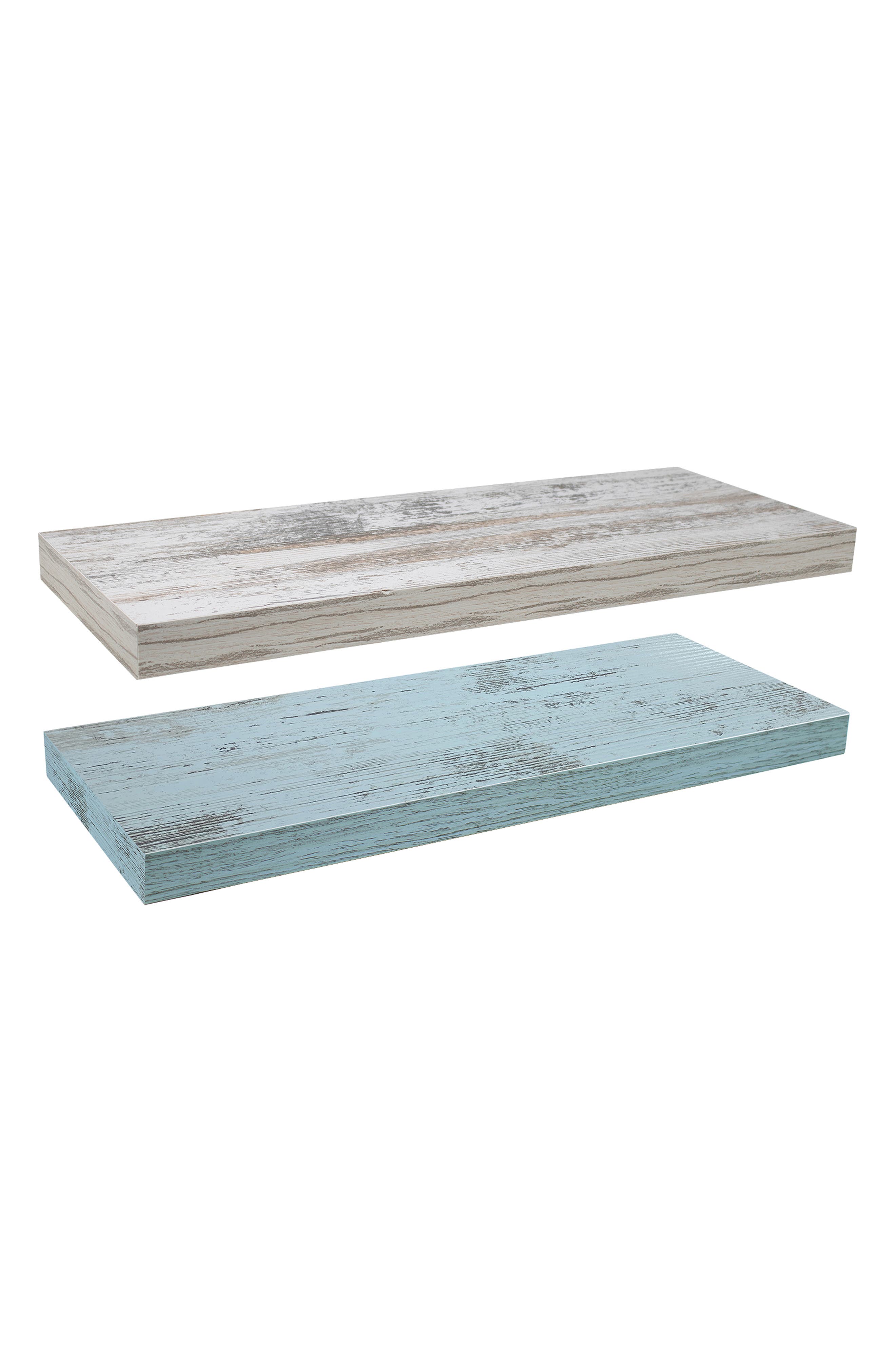 SORBUS Blue White Floating Rectangle Wall Shelf - Set of 2