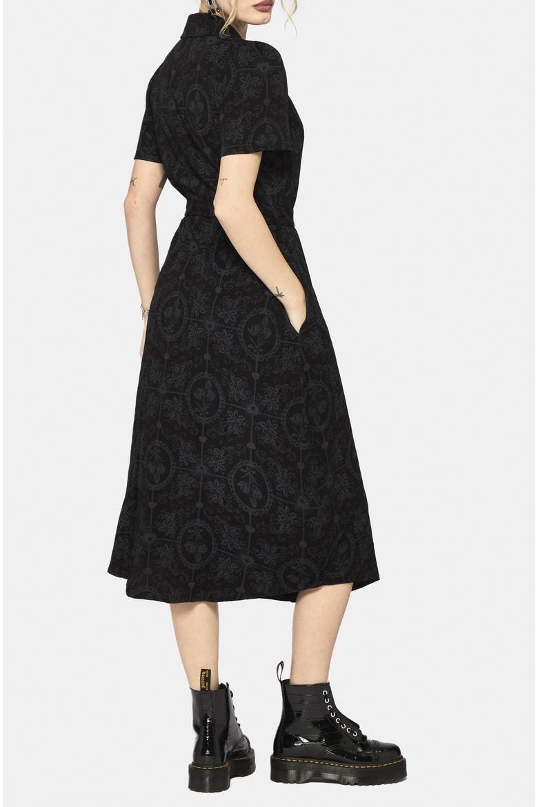 Cameo Floral Tie Belt Midi Shirt Dress, Alternate, color, Black