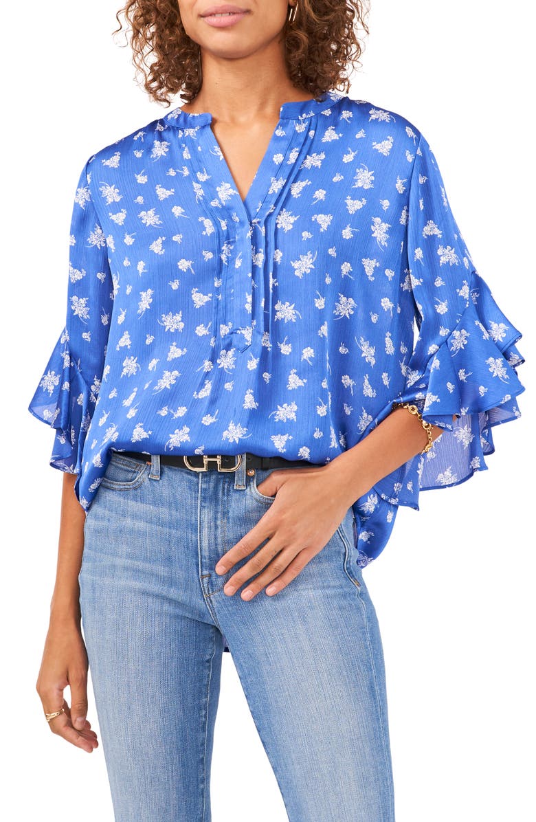 Vince Camuto Floral Flutter Sleeve Blouse, Main, color, 