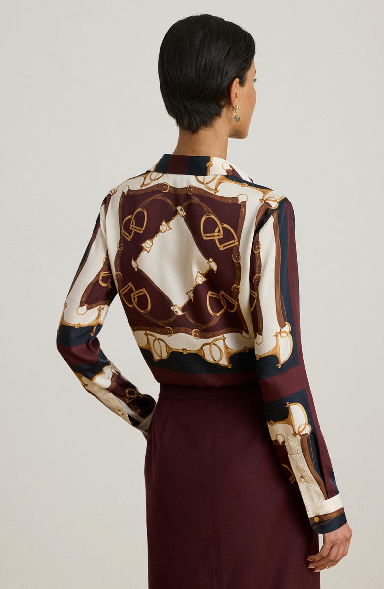 Lauren Ralph Lauren Classic Equestrian Print Twill Button-Up Shirt, Alternate, color, Navy/ Cream Multi