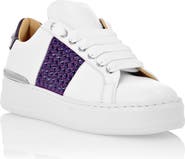 PHILIPP PLEIN Mix Leather Lo-Top Sneakers Crystal Women