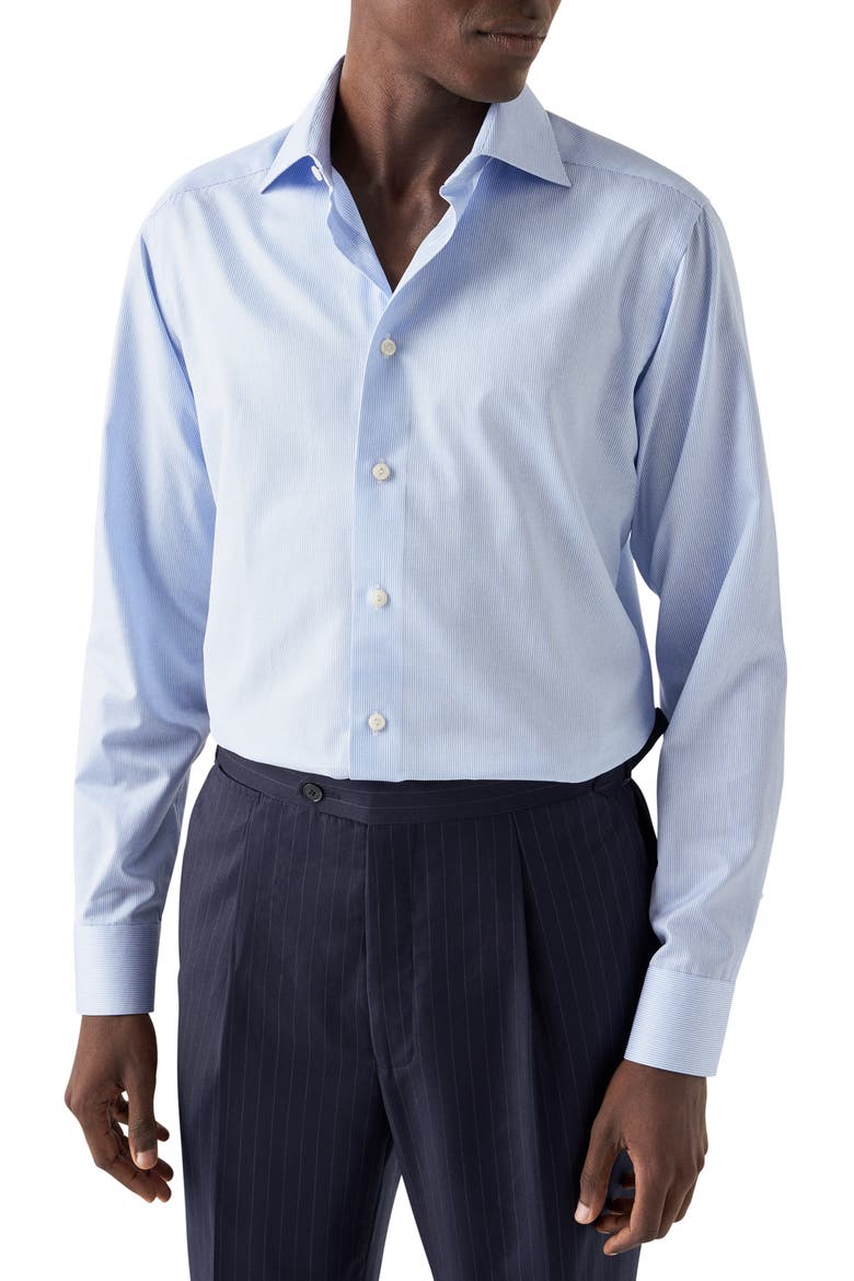 Contemporary Fit Stripe Cotton Dress Shirt, Main, color, BLUE