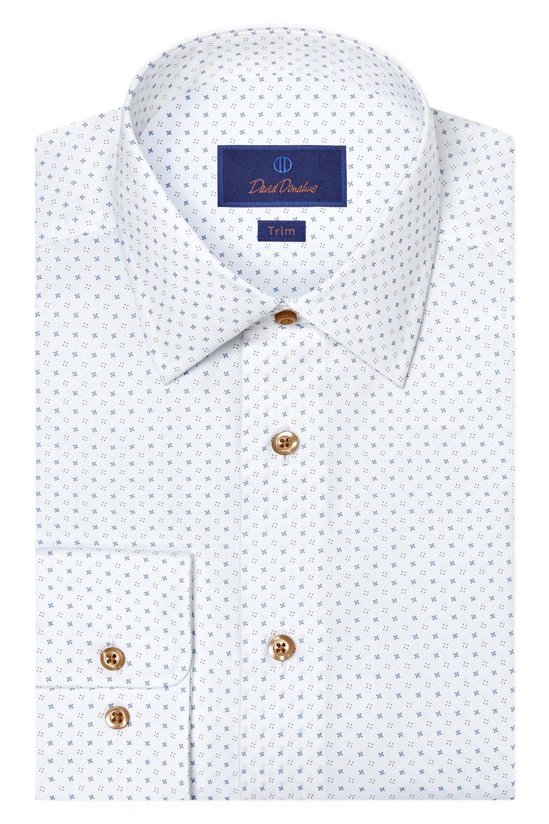 Trim Fit Neat Cotton Dress Shirt, Main, color, WHITE/ DUNE