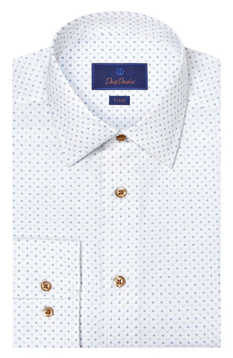 David Donahue Trim Fit Neat Cotton Dress Shirt, Main, color, White/ Dune