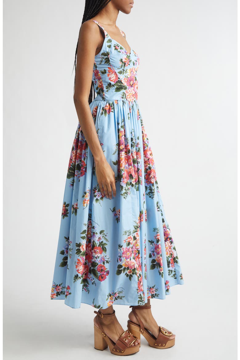 Floral Bouquet Print Pleated Poplin Fit & Flare Dress, Alternate, color, FIORI CELESTE