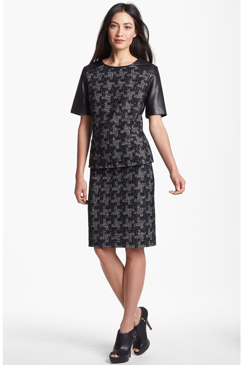 Leather Trim Jacquard Pencil Skirt, Alternate, color, BLACK MULTI