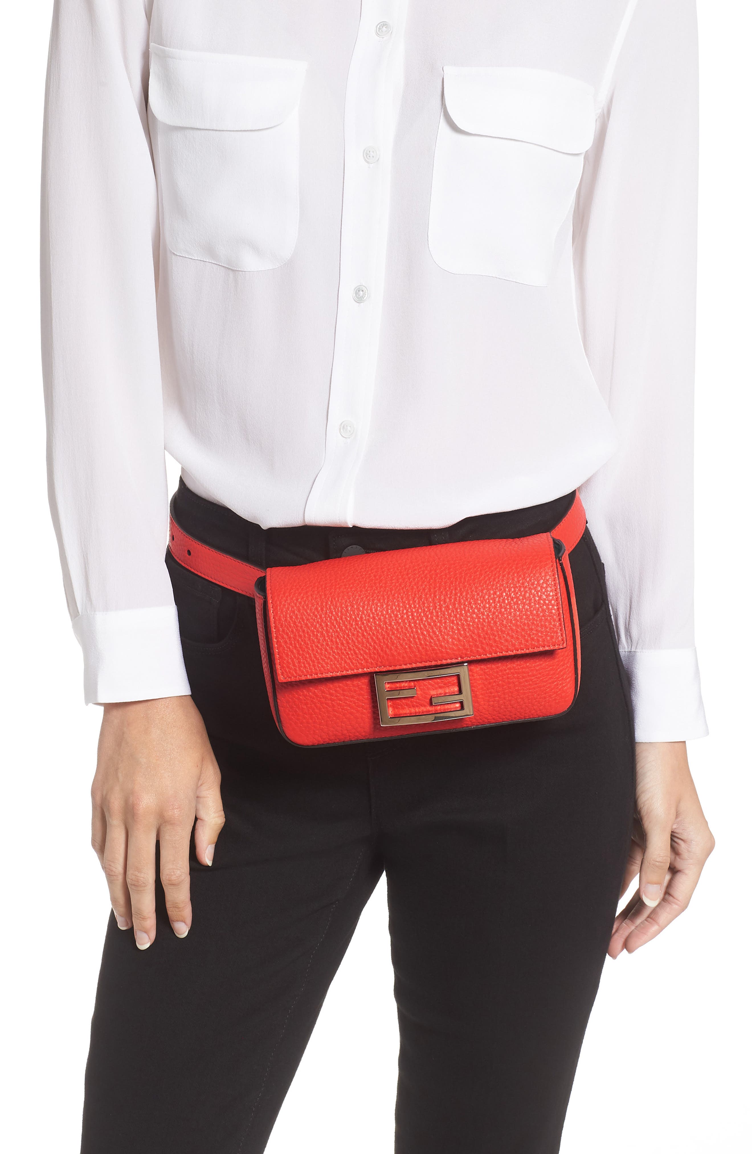 Fendi Leather Belt Bag, Alternate, color, 