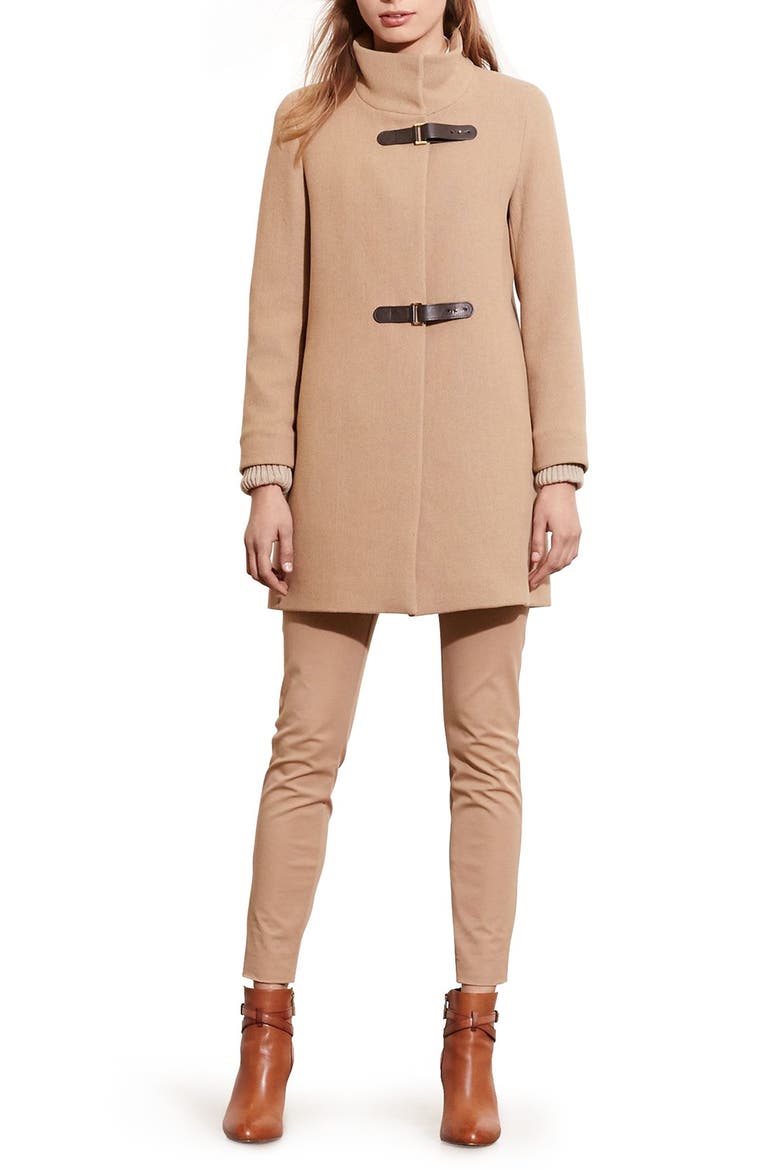 Funnel Neck Wool Coat, Alternate, color, CAMEL