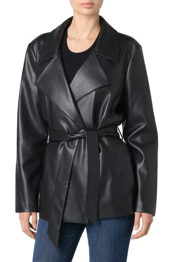 Joe's Faux Leather Crop Trench Coat In Black
