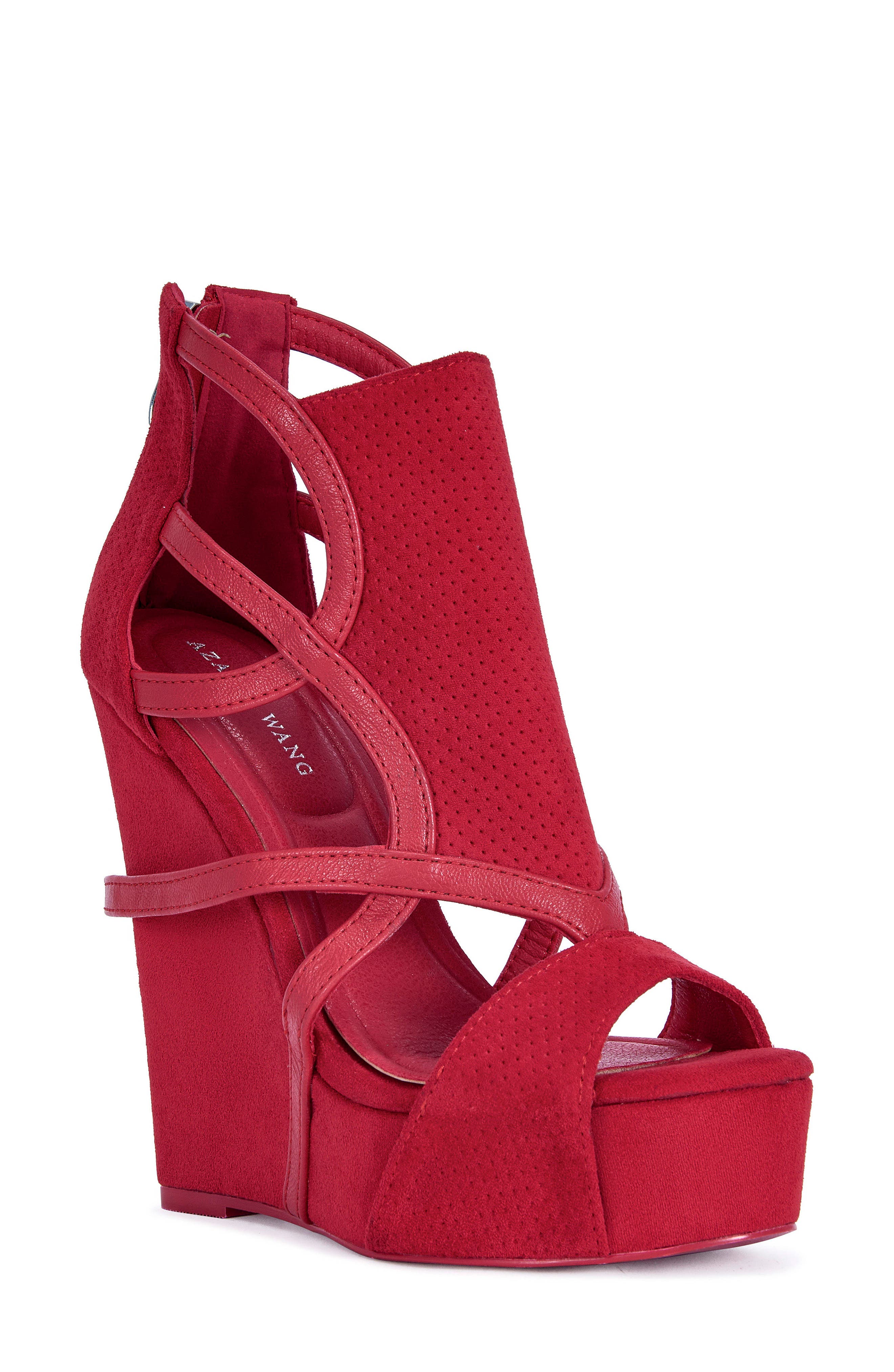 Xareni Strappy Red Wedge, Main, color, RED