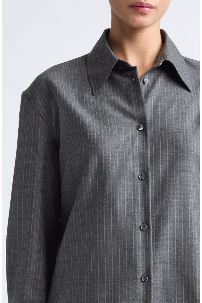 Pinstriped Wool Cropped Boxy Shirt, Alternate, color, KOALA
