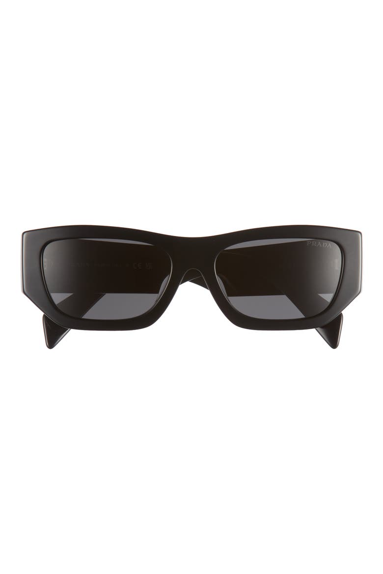 55mm Rectangular Sunglasses, Main, color, BLACK