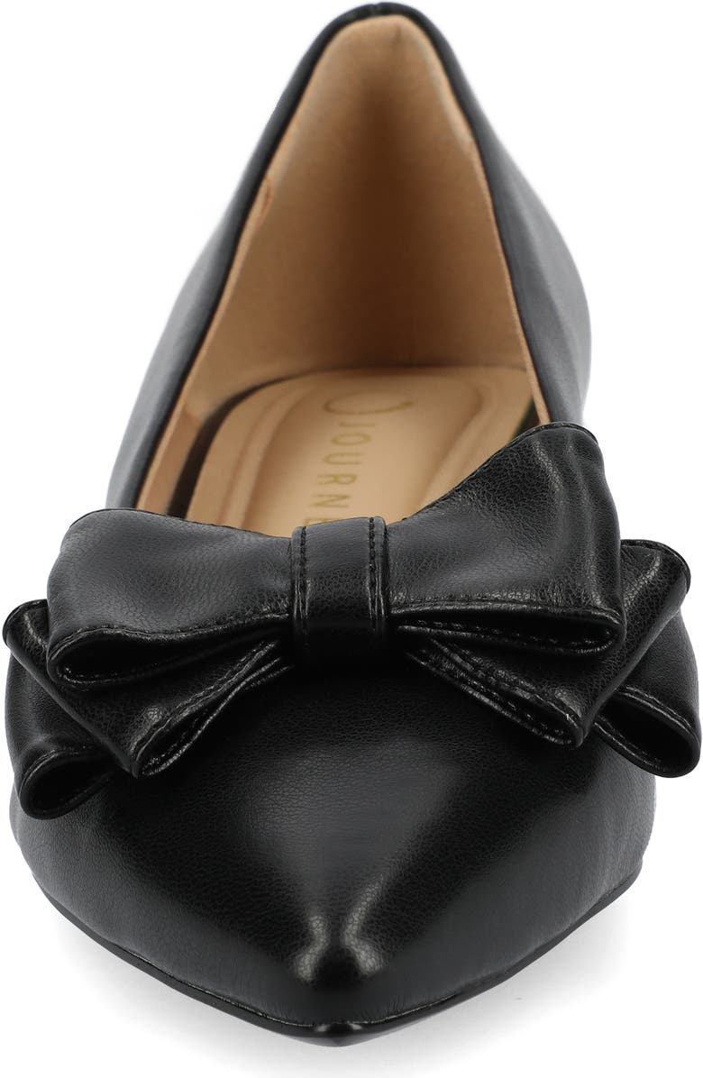 Journee Collection Ophelia Bow Pointed Toe Flat, Alternate, color, Black Pu