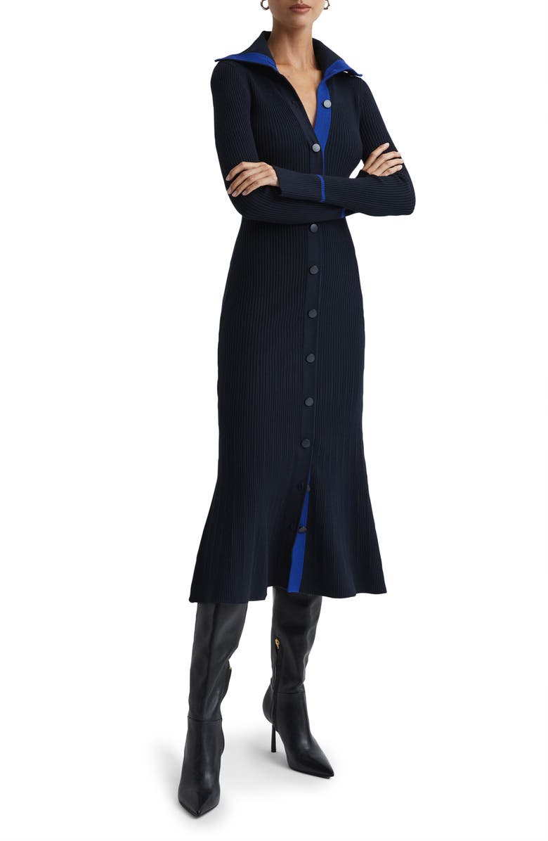 Reiss Millie Long Sleeve Ribbed Midi Sweater Dress, Main, color, 