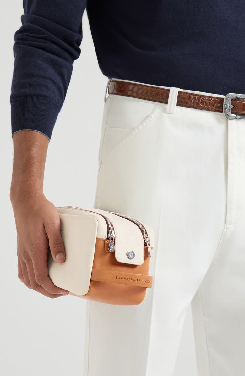 Brunello Cucinelli Cowhide beauty case with double zipper, Alternate, color, Off-White