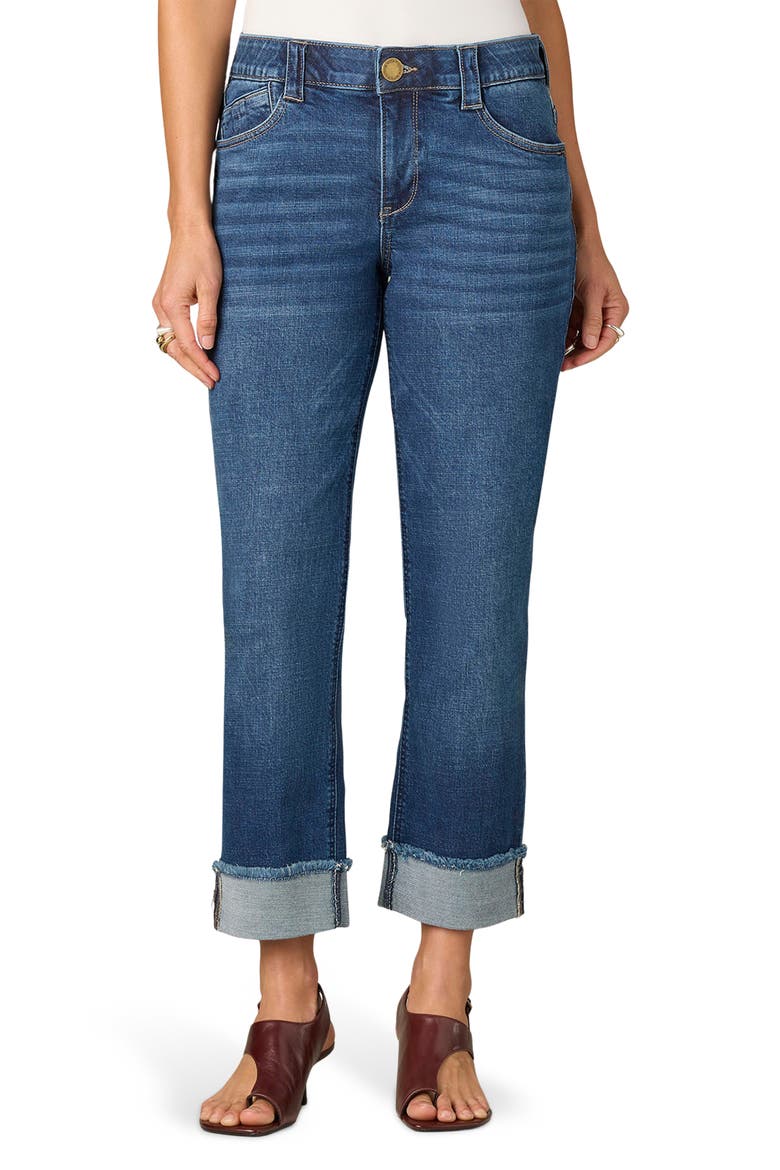 Frayed High Waist Ankle Boyfriend Jeans, Main, color, BLUE