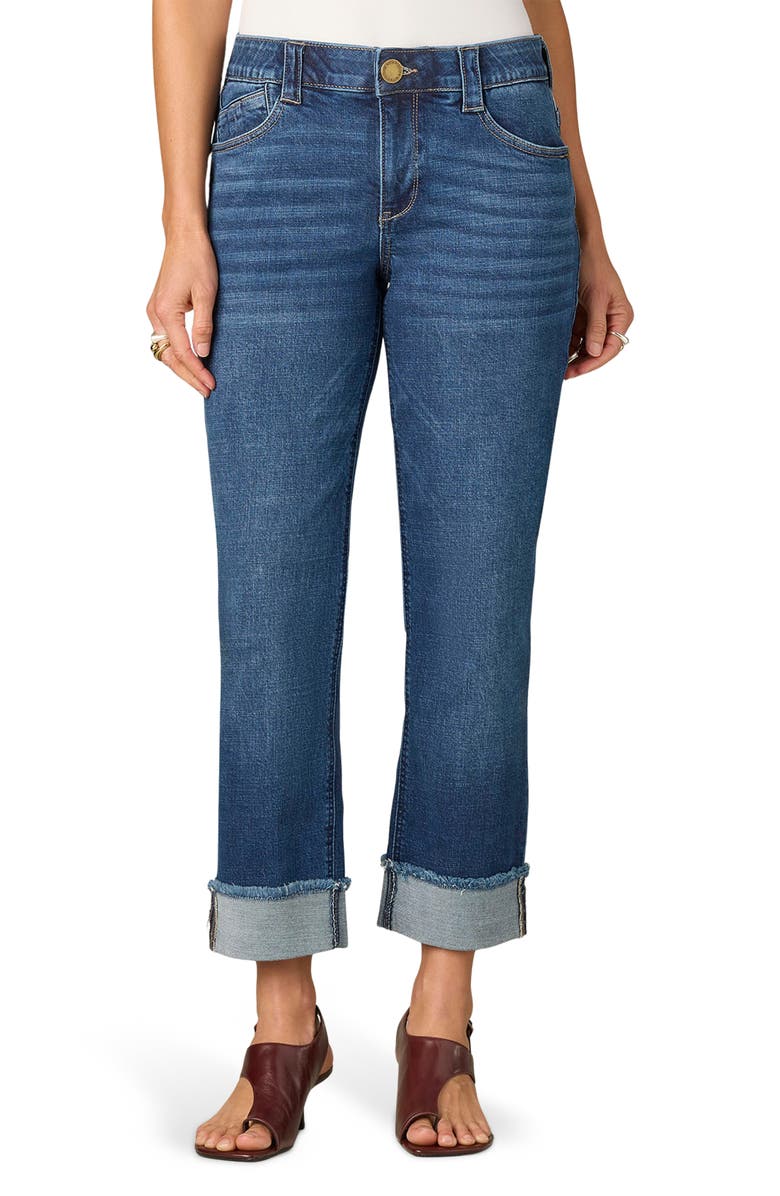 Wit & Wisdom Frayed High Waist Ankle Boyfriend Jeans, Main, color, Blue