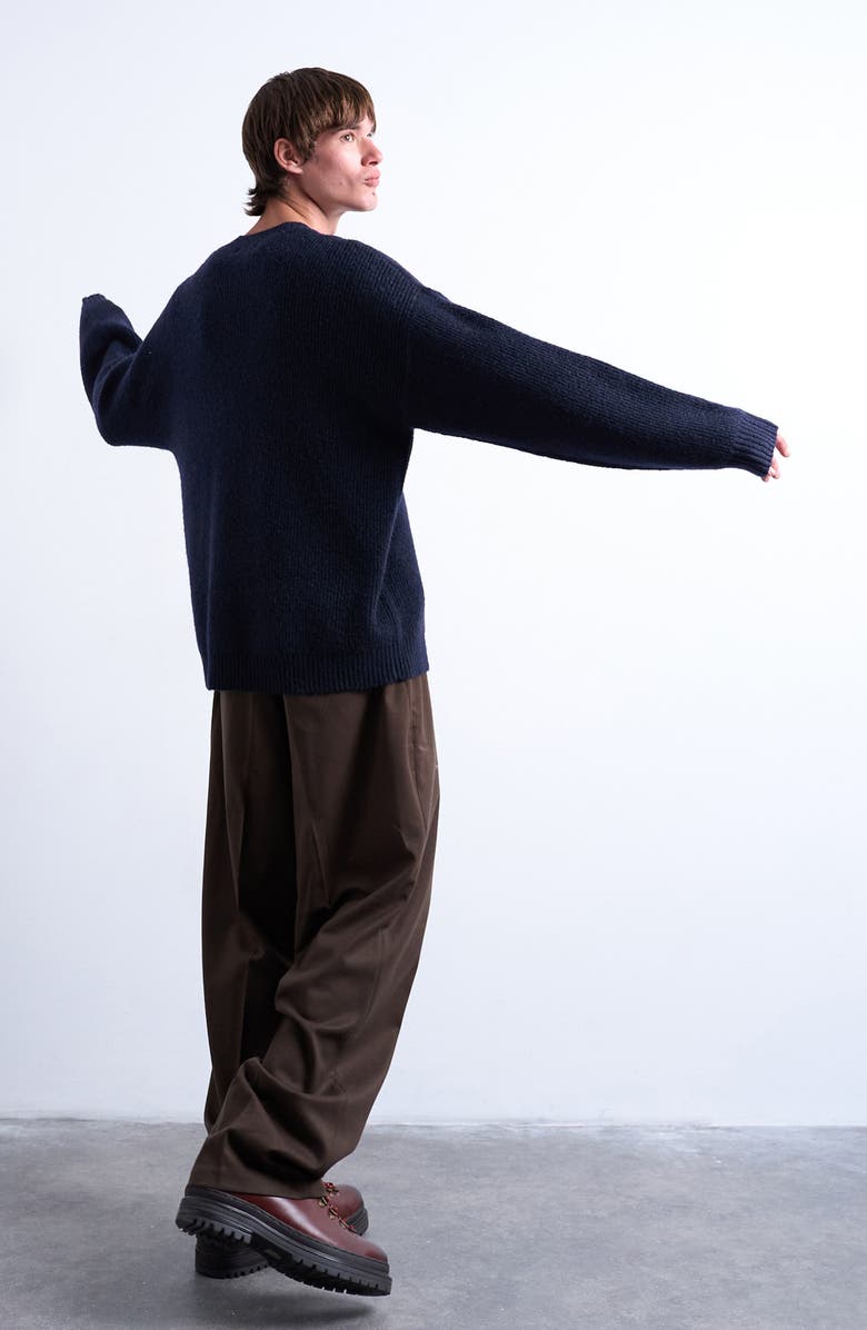 Topman Oversize Rib Crewneck Sweater, Alternate, color, Navy