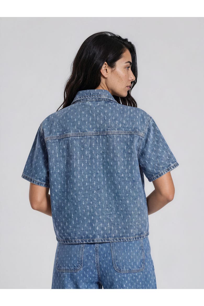 Cropped Collared Snap-Front Shacket, Alternate, color, Basic Denim