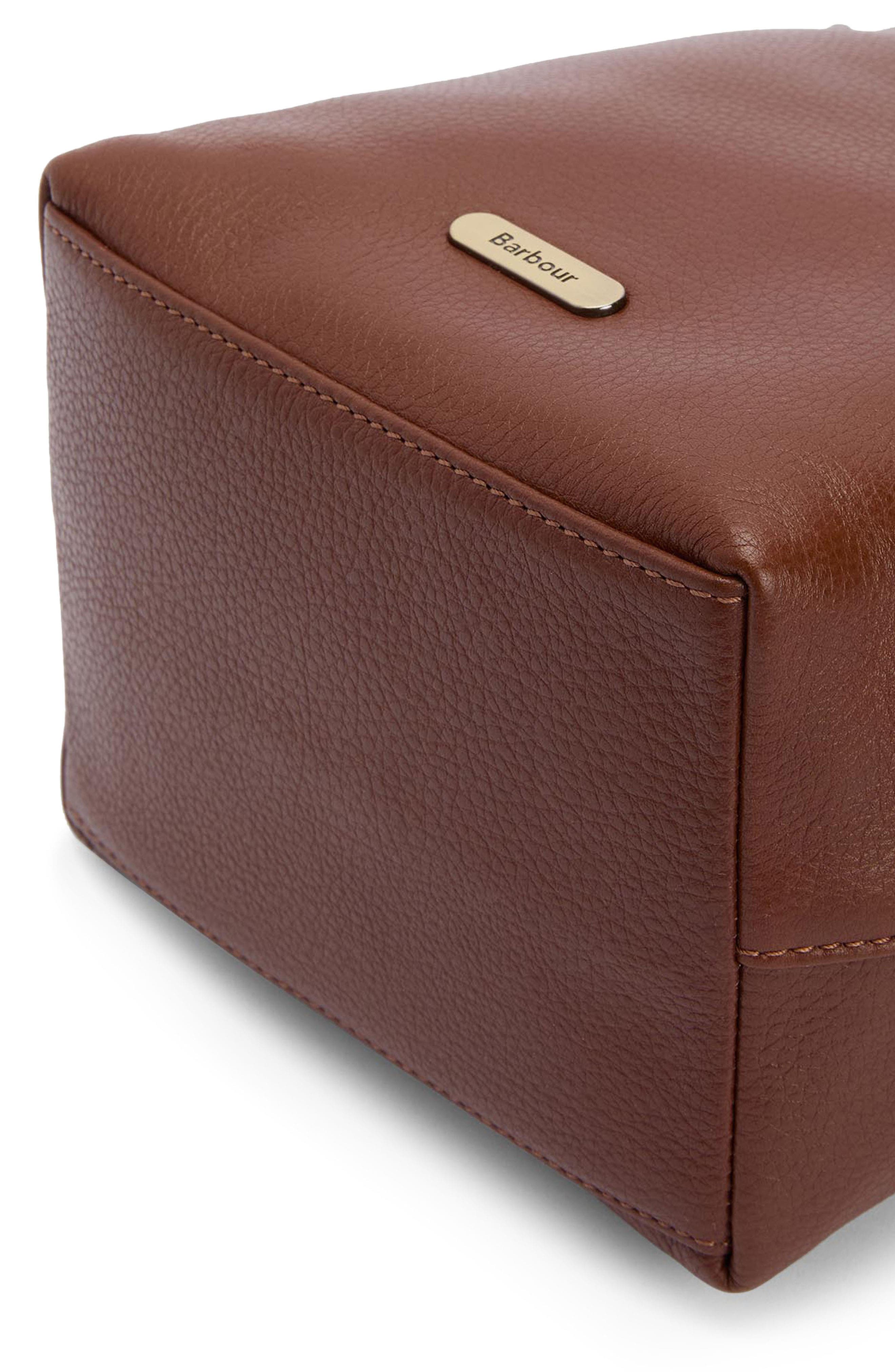 Barbour Cedar Leather Bucket Tote, Alternate, color, Brown